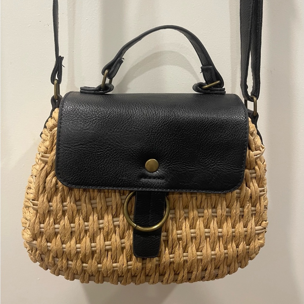 Matisse Beach Harbor Elegant Black and Tan Woven Crossbody Bag